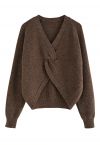 Twist Front Solid Color Sweater in Brown