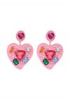 Heart Shape Multi Color Crystal Earrings in Pink