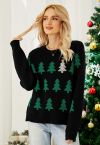 Sequined Christmas Tree Knit Sweater in Black