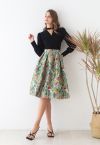 Spring Scenery Jacquard Pleated Midi Skirt