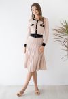 Belted Contrast Color Pleated Knit Dress