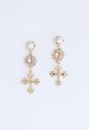 Cross Crystal and Pearl Decorated Drop Earrings