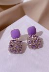 Square Shape Purple Rhinestone Earrings