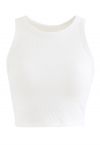 Solid Color Ribbed Tank Top in White