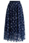 3D Dotted Butterfly Double-Layered Mesh Skirt in Navy