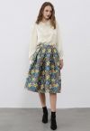 Blooming Path Jacquard A-Line Pleated Midi Skirt