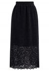 Intricate Cutwork Lace Midi Skirt in Black