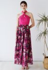 Vibrant Pink Floral Chiffon Maxi Skirt
