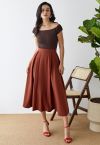 Seam Detailing Pleated A-Line Skirt in Rust Red
