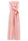 Tiered Ruffle Wrap Plisse Jumpsuit in Pink