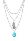 Turquoise Feather Pendant Multi-Layered Necklace in Silver