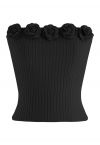 3D Floral Stretchy Tube Top in Black