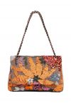 Sequin Floral Embroidered Shoulder Bag in Orange