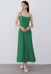 Solid Pleated Knit Cami Dress in Green