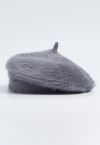 Pure Color Ultra-Soft Fuzzy Beret in Smoke