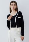 Contrast Edge Tank Top and Cardigan Set in Black