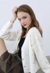 Rhinestone Embellished Button Down Knit Cardigan in Ivory