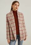 Check Open Front Wool-Blend Coat in Camel