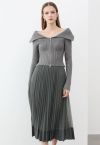 Panelled Hem Pleated Mesh Tulle Skirt in Grey