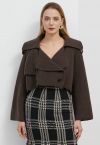 Flap Collar Knitted Crop Cardigan in Brown
