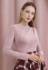 Ruched Front Long Sleeve Knit Top in Pink