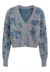 Charming Bouquet Buttoned Crop Cardigan in Grey