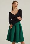 Hearts Fantasy Jacquard Pleated Midi Skirt in Dark Green