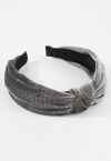 Monochromatic Knotted Velvet Headband in Grey