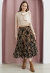 Velvet Flower Blossom Mesh Tulle Skirt in Caramel