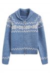 Fair Isle Zipper Knit Sweater in Blue