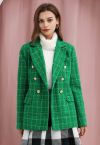 Check Tweed Double-Breasted Blazer in Green