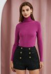 Basic High Neck Soft Knit Top in Magenta
