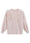 3D Flower Pearly Knit Sweater in Pink