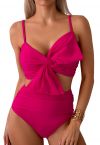 Front Knot Ruched Bikini Set in Hot Pink