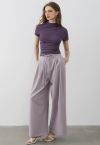 Self-Tie String Pleat Wide-Leg Pants in Lilac