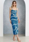 Wavy Print Knit Cami Dress in Blue
