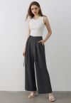 Belted Waist Pleated Palazzo Pants in Smoke