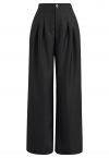 Polished Pleat Detail Straight-Leg Pants in Black