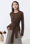 Embrace Softness Tie-Waist Cotton Top in Brown