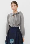 Pearly Organza Bowknot Satin Top in Grey