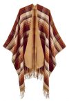 Classic Tartan Fringed Hem Poncho in Pumpkin