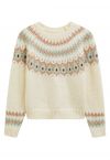 Playful Waterdrop Fair Isle Knit Sweater in Cream