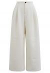 Side Pockets Pleats Wide-Leg Pants in Ivory