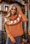 Cute Ghost Long Sleeves Knit Sweater in Orange