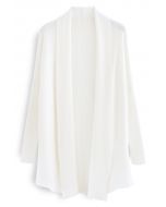 Basic Rib Knit Drape Neck Cardigan in White