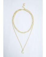 Gold Moon Chain Pendant Layered Necklace