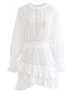 Buttoned Back Embroidered Eyelet Tiered Dress