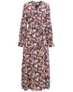 Stunning Lavender Floral Print Wrap Chiffon Maxi Dress - Retro, Indie ...
