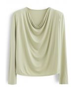 Drape Neck Padded Shoulder Top in Moss Green