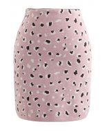 Leopard Print Knitted Bud Skirt in Pink